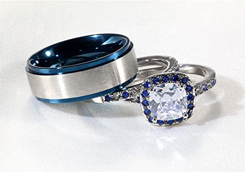 ringheart 2 Rings His and Her Ring Couple Rings Matching Ring 1ct AAA CZ Womens Wedding Ring Sets Titanium steel Mens Wedding Bands3