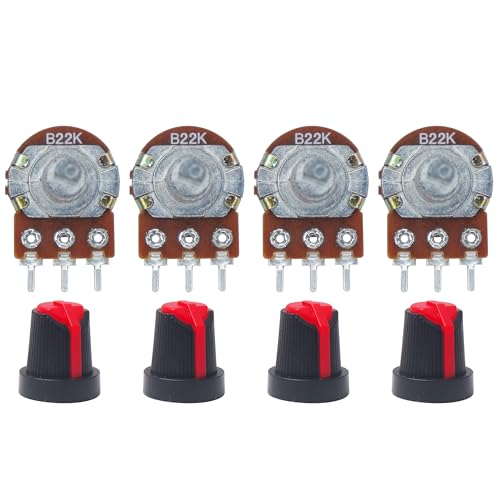 Image of Electronic Spices 22k 3 Pin D Shaft Rotary Potentiometer Volume Pot 22K with Knob for Multiple Applications (Pack of 4)