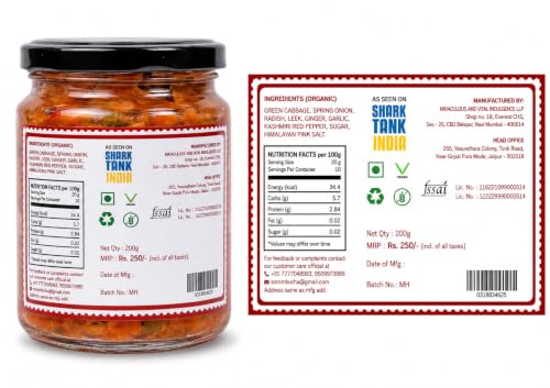 Image of MAVI's Veg Kimchi | Korean Cabbage Kimchi | Artisanal Probiotic Pickle | Vegan | No Preservatives, No Artificial Flavour or Colour | Pack of 1 (200g)