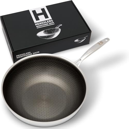 HENSSLERS Edelstahl- & Aluminium-Wokpfanne 30cm - Hochwertig für alle Herdarten inkl. Induktion - Kratzfest & Robust