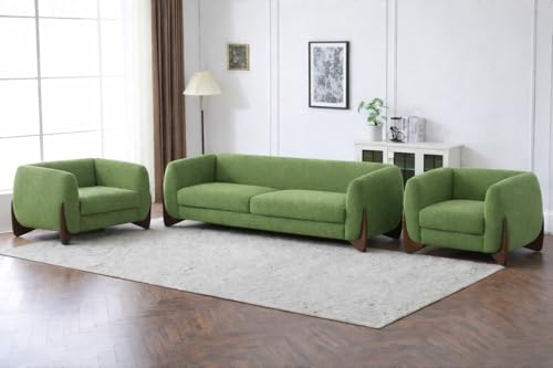 Image of Modern Classic 5 Seater Sofa Couch Fabric & Valvet Tufted Chesterfield Sofa Living Room and Office (Boucle Green 3+1+1) | Premium Material
