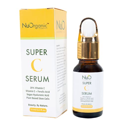 NuOrganic Super C Serum 20% Vitamin C Serum for Face | Hyaluronic Acid, Plant-Based Stem Cells, Ferulic Acid, Vitamin E, MSM | Skin Brightening & Antioxidant-Rich Serum (15 ML)