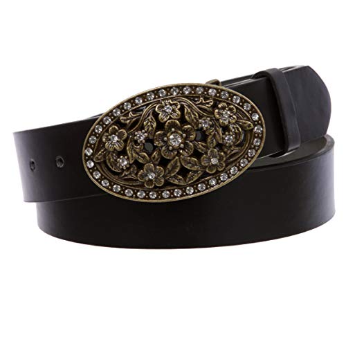 Ceinture à clipser chic strass cristal gravé et boucle florale perforée réglable