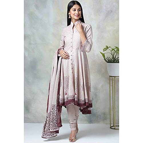 Image of BIBA Women Cotton Asymmetric Solid Suit Set