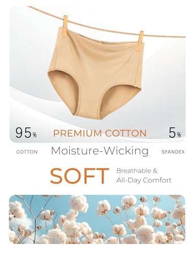 voenxe Cotton Underwear for Women,High Waisted Ladies Panties,Breathable Soft Full Coverage Briefs,Comfy Underpants,4 Pack3