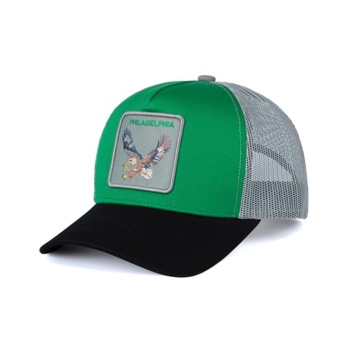 City-Flex Philadelphia Football Fan Patch Trucker Hat - Netted Snapback Baseball Cap with Team Design for Men & Women (Green/Black/Grey -Eagle)