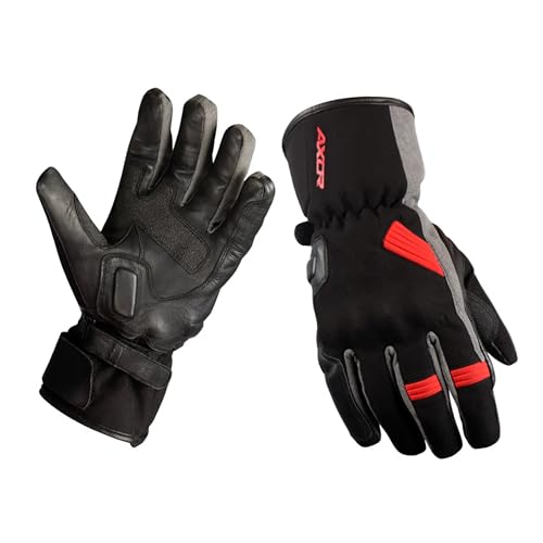 Image of Axor Sela Waterproof Riding Gloves:Insulated /Touchscreen-Friendly /Full Gauntlet with PVC Knuckle Protection & Sport Touring Fit for All-Weather Performance-Black Grey-M