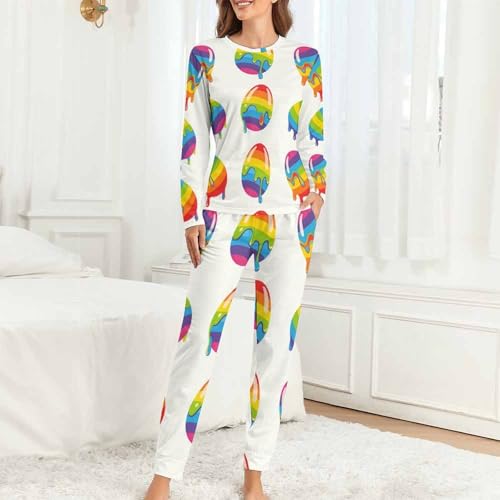 Image of Womens Pajamas Sets 2 Piece Long Sleeve Lounge Set Loose Pants Pj Sets Loungewear with Pockets