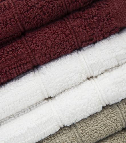 Image of PH Pleasant Home Diamond Wash Cloths Set - 12 Pack (12 inch x 12 inch) - 509 GSM - 100% Ring Spun Cotton Wash Cloth - Super Soft and Highly Absorbent Face Towels (Maroon, White & Tan)