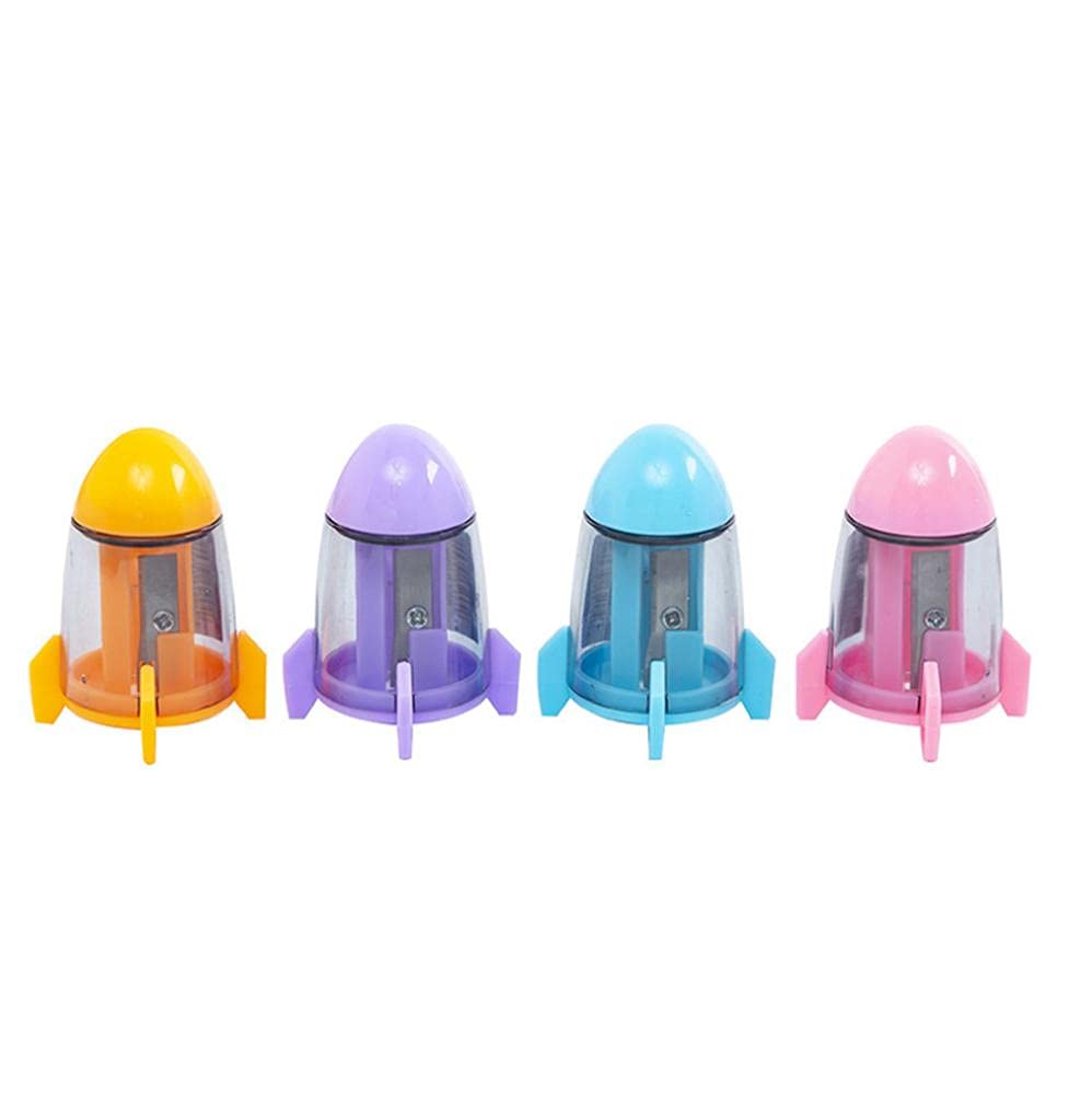Hinleise Pencil Sharpener Single Hole Rocket Shape Sharpener for Kids Student School Classroom Stationery Assorted Colours (Pack of 12)