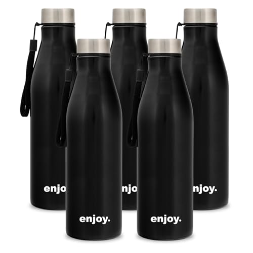 Image of Clay Craft VACBOTT Bingo Single Walled Non Insulated Water Bottle-1200ML, 5-Piece(Black) Leak Proof | Easy Grip |Easy To Carry| Gym Bottle | Home | Kitchen | Hiking | Treking Bottle | Travel Bottle