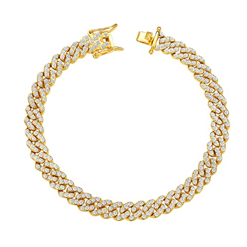 Image of Cuban Link Anklets for Women Plus Size Large Ankle Bracelets Gold Silver Rhinestone Diamond Bling Anklets Women 9 10 inch