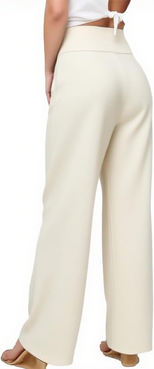 Womens Wide Leg Pants Crossover High Waist Yoga Trouser Loose Casual Stretch Dress Lounge Pants with Pockets - Image 2