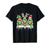 Tres Tortugas elfas Renos de Papá Noel, Luces Coloridas de Navidad Camiseta