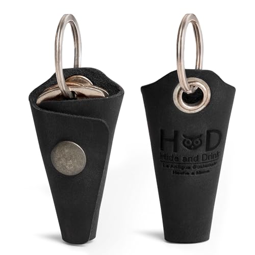 Hide & Drink Full Grain Leather Wrap Keychain Organizer Snap Closure Key Ring Cover Silencer Sleeve Key Holder for Men (Charcoal Black)