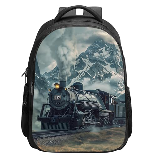 SARA NELL Train Backpack for Boys, Steam Train School Book Bag for Kids Toddler, 15.7 Inches Cars Bookbags with 2 Main Compartments for Kindergarten Elementary Students