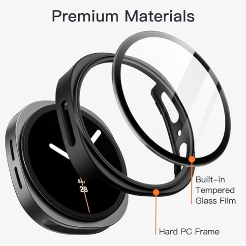 Image of JETech Cover Case with Screen Protector for Samsung Galaxy Watch 8 40mm, Overall Protective Cover, Built-in Tempered Glass Film High Sensitivity, 2 Pack (Black)