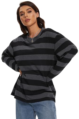 Long Sleeve Crewneck Striped T-Shirt, Grunge Clothes for Women, Teen Girls Emo Shirt Harajuku Clothes Gothic Top2