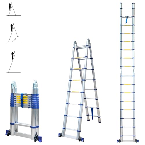 Stempakt Teleskopleiter Gelenkleiter 5m 2x8 Stufen Profi Multifunktional Klapphöhe Maximale Arbeitshöhe 5,9m Hoström