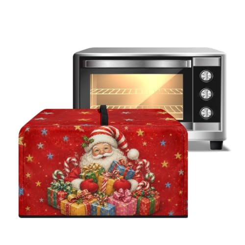 Image of Microwave Oven Dustproof Cover Christmas Theme Convection Oven Cover Protector Compatible with Various Small Kitchen Appliances, L, Vintage Santa Claus Print Red