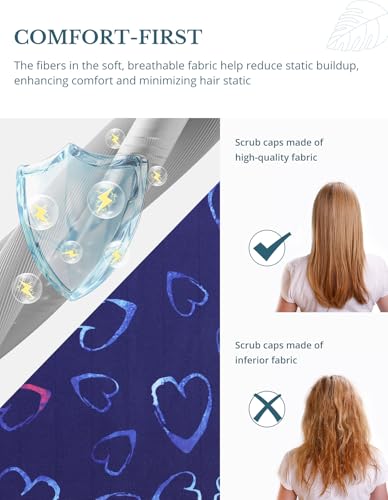 Ponytail-Scrub-Cap-for-Women--Blue-Heart-Surgical-Cap-with-Buttons-Sweatband-Double-Sided-Print-Adjustable-Surgical-Hat-for-Women-to-Secure-Long-Hair-and-Helps-Reduce-Static-Buildup