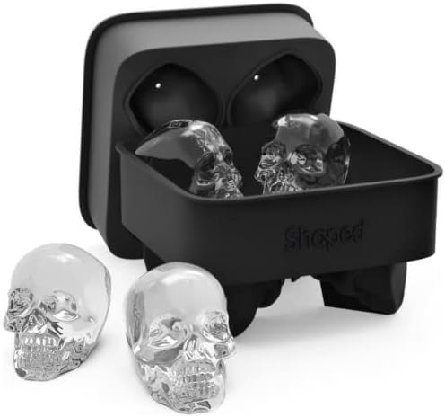Shaped 3D Large Skull Ice Cube Mold Tray, Flexible Silicone Round Ice Ball Maker & Stackable Ice Tray For Holiday Gifts, Whiskey Drinkers, Home Bars, Bartenders