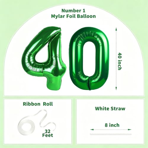 Image of Number Balloons Green Party Balloon - Giant Number 40 Balloon, 40 Inch Large Balloon for St. Patrick's Day Games Theme Birthday Decoration, Girls Boys Party Supplies