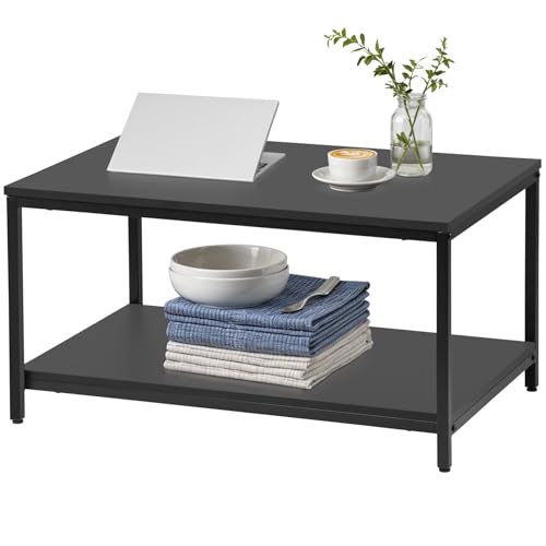 image for SUPER DEAL 2-Tier Industrial Coffee Table with Storage Shelf for Small