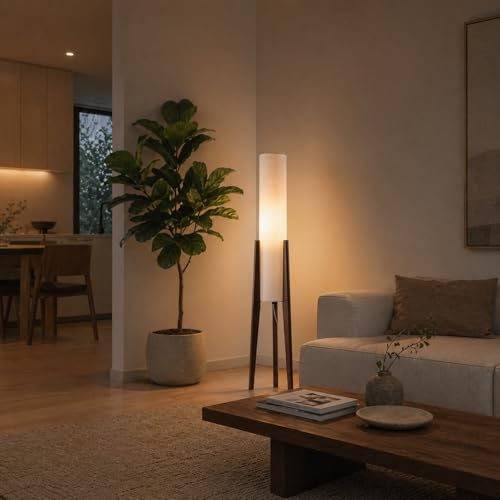 Image of 50 Inch Tall Tripod Floor Lamp Suit for Living Room,Walnut Wood Finish