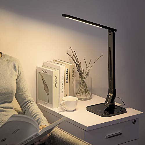 TaoTronics LED Desk Lamp with USB Charging Port, 4 Lighting Modes with 5 Brightness Levels, 1h Timer, Touch Control, Memory Function,14W, Official Member of Philips EnabLED Licensing Program, Black