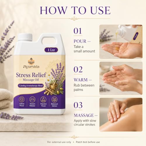 Image of Stress Relief Aromatherapy Massage Oil - Relaxing Spa Massage Oil for Better Sleep, Full Body Relaxation & Calming Skin Nourishment | 1Ltr