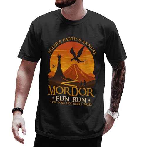 One Does Not Simply Walk Movie Shirt for Fan - Fun Run Earth Map Graphic Tshirt Women - Rings Christmas Shirts for Men - Xmas Tee for Rule Them All - Adventure Classic Movie T Shirt Men (Black-2XL)