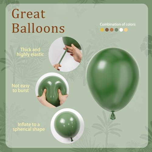 Image of BAUANOOY Green and Brown Balloons, 60pcs 12 Inch Safari Balloons with Sage Green Brown Nude Metallic Gold Latex Balloon for Jungle Forest Baby Shower Birthday Party Decorations