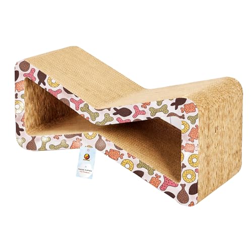 Image of Foodie Puppies 2-in-1 Reversible Cat Scratcher Pad with Catnip for Cats & Kittens - (Bow Scratcher 53 x 22 x 30 cm) | Durable Corrugated Cardboard Cat Scratching Pad Furniture Protection, Play & Rest