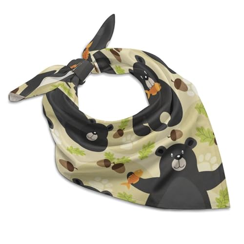 Cute Bear Print Bandana Hair Scarf Headband Adjustable Neckerchief for Men Women Decor
