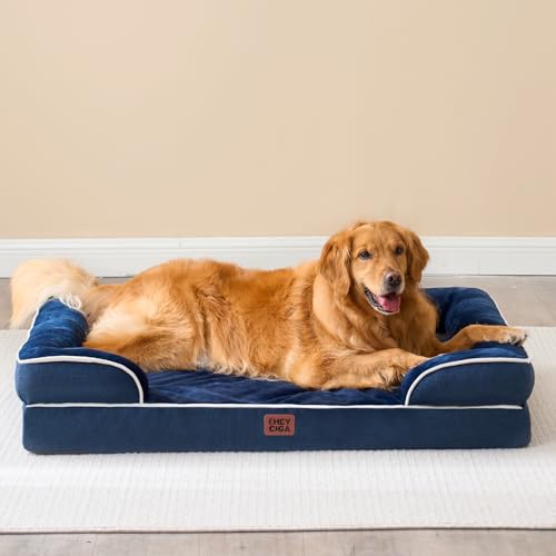 EHEYCIGA Orthopädisches Hundebett Grosse Hunde, 112x81cm, Memory Foam Hundekorb XL, Waschbar Hundesofa Wasserdicht rutschfest, Hundecouch mit Hohem Rand, Marineblau