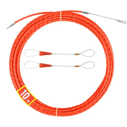 Guia Pasacables 10M, RISVOWO Enhebrador de Alambre Electrico, Diámetro 4.5mm con 2 Muelle, Guia para Cables, Muelle de Tracción, Kit de Enhebrado Ideal para la Colocación de Cables, Rojo
