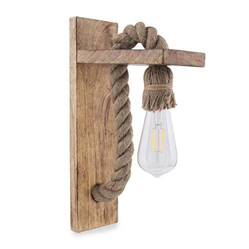 Image of Homesake Wooden Rope Wall Lamps, Home Decor Items E27 Holder Lantern Light Vintage Wall Hanging Antique Decorative Fancy Light for Wall Home, Living Room, Bedroom, Wall Decor | Pack of 1