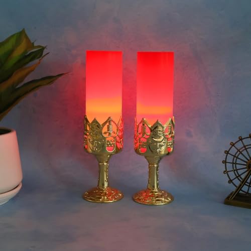 Image of Trendymart Candle Light Lamps with Golden Stand 2 Pcs Decorative LED Battery Operated Flameless Ambient Lighting for Home Decor, Festivals, Pooja, Weddings, Romantic Dinners and Perfect Gifting Choice