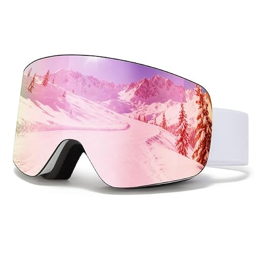 Ski Goggles Men Women Frameless Anti Fog Otg Snow Goggles Skating Skiing Snowmobile Detachable Lens(white Frame Revo Pink)
