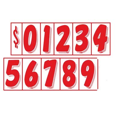7 1/2 Vinyl Number Decals, Windshield Pricing Stickers, Red & White Car Lot Pricing Numbers, 11 Dozen