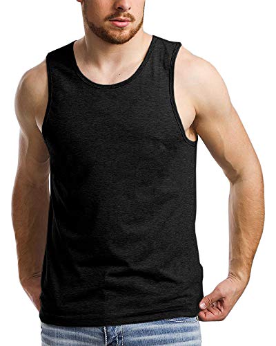 Aoysky Men's Tank Tops Crewneck Workout T-Shirt Cotton Casual Sleeveless Gym Shirts Black #TOP24