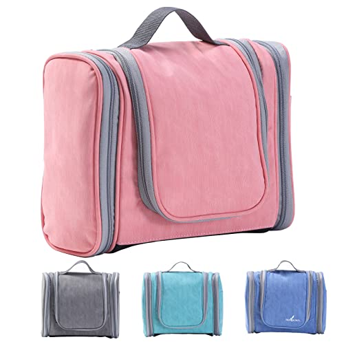 Fihap Travel Toiletry Bag For Men And Women, Expandable Hanging Makeup Bag, Waterproof Travel Size Toiletries Kit Organizer, Pu Leather Cosmetic Bags With Zipper For Travel Essentials Case (Pink) #TOP3