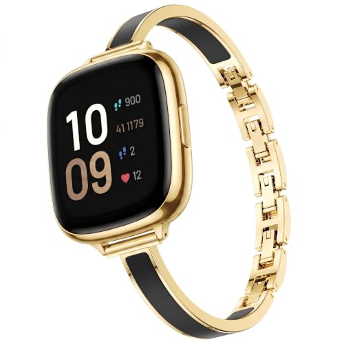 Mosonio �X�����G���K���g�o���h Fitbit Versa 4/Versa 3/Sense 2/Sense�Ή� �h���b�V�[�ȃ��^���o���h ���ߍ��݃V���R���A�N�Z���g �ȒP�ɒ����ł��郊���N�N���X�v�t�� ���풅�p�p (�S�[���h+�u���b�N)