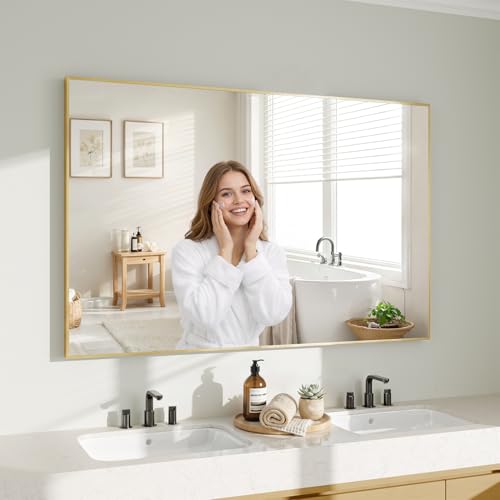 Image of Koonmi Gold Mirrors for Wall, 30x48 Inch Bathroom Mirror, Rectangular Wall Mirror for Living Room Bedroom Bathroom, Hangs Horizontally or Vertically