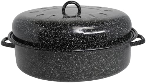 MIRRO 15in Enamel Oval Roaster with Lid, Black