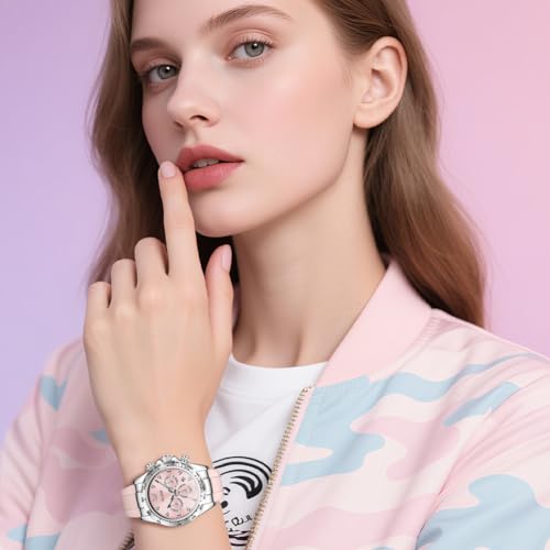 Image of OLEVS Women Dress Watch, Two Tone Diamond Quartz Wrist Watch, Stainless Steel Waterproof Luminous Day Date Ladies Chronograph Gift Watch