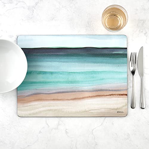 Pimpernel Coastal Shore Collection Placemats | Set Of 4 | Heat Resistant Mats | Cork-Backed Board | Hard Placemat Set For Dining Table | Measures 15.7” X 11.7” #TOP5