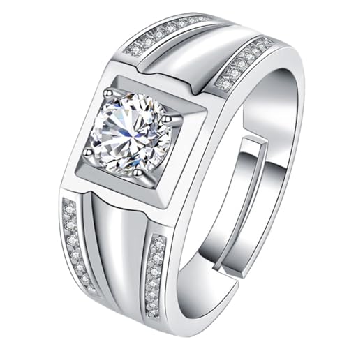 Ciieeo Anillo Masculino de Cobre Blanco Gemas de Imitación Anillo Elegante para Hombre Ajustable Joya para Bodas y Compromisos Bisutería Hombre