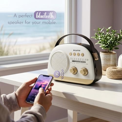 Image of Castor iBELL FM150BT Portable FM Radio & Wireless Bluetooth Speaker with AM /SW Bands, Type-C Rechargeable Battery, Carry Handle & Headphone Jack for Home & Travel - Cream